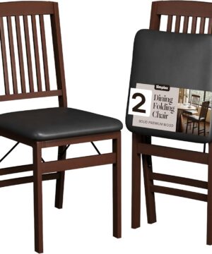SIMPLEX Compact Folding Wood Dining Chairs (Set of 2) – No Assembly, PU Leather Cushions, 400 lb Load Capacity, Space-Saving Design for Apartment & Kitchen Use