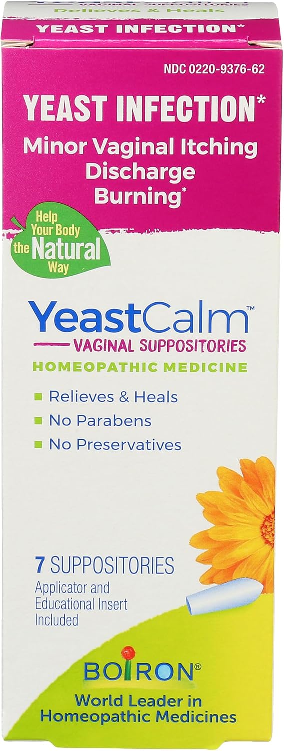 Boiron YeastCalm Homeopathic Suppositories for Yeast Infections, Burning, Discharge, and Minor Vaginal Itching - 7 Count