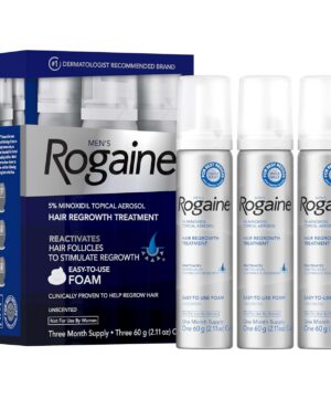 Men’s Rogaine 5% Minoxidil for Men Foam, Clinically Proven Regrowth for Thinning Hair, Topical Hair Loss Treatment, Unscented Topical Aerosol, Results in 8–16 Weeks, 3-Month Supply, 3 x 2.11 oz