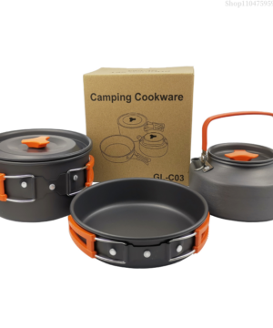 Outdoor cooking equipment - 2-3 person camping pot set with folding pot and kettle combination kit panelas camping Tableware