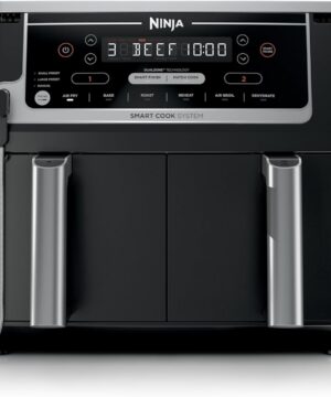 Ninja DZ550 Foodi 10 Quart 6-in-1 DualZone Smart XL Air Fryer with 2 Independent Baskets, Smart Cook Thermometer for Perfect Doneness, Match Cook & Smart Finish to Roast, Dehydrate & More, BLACK