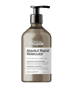 L'Oréal Professionnel Paris Absolut Repair Molecular Shampoo - Repairs Damage & Restores Strength For All Damaged Hair, With Peptide Bonder & Amino Acids, Sulfate-Free
