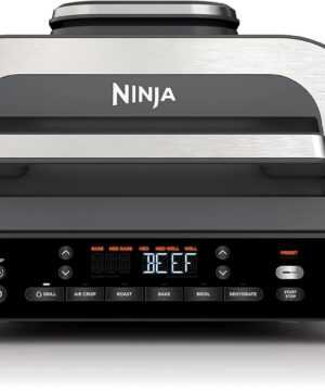Ninja DG551 Foodi Smart XL 6-in-1 Indoor Grill with Air Fry, Roast, Bake, Broil, & Dehydrate, Foodi Smart Thermometer, 2nd Generation, Black/Silver