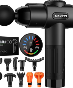 TOLOCO Massage Gun, Deep Tissue Back Massage for Athletes for Pain Relief, Percussion Massager with 10 Massages Heads & Silent Brushless Motor, Valentines Day Gifts for Him Her, Black