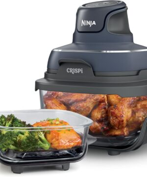 Ninja Crispi 4-in-1 Glass Air Fryer | 450°F | Non-Toxic | 4QT & 6-Cup Glass Containers w/Lids | Microwave, Freezer, Dishwasher Safe | Max Crisp, Air Fry, Bake, Recrisp | Cyberspace Gray,