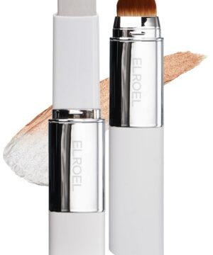 Blanc Cover Cream Stick V White - Korean Color-Changing Foundation Stick with Volufiline - Medium to Full Coverage Dewy Finish Base Makeup - Dual-Ended with Detachable Brush (203 Medium)