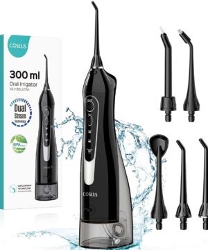 COSLUS Water Dental Flosser Teeth Pick C20(F5020E): Portable Cordless Oral Irrigator 300ML Rechargeable Travel Irrigation Cleaner IPX7 Waterproof Electric Flossing Machine for Teeth Cleaning