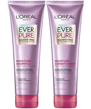 L'Oreal Paris Moisture Sulfate Free Shampoo and Conditioner Set, Hair Care for Color-Treated Hair with Rosemary Botanicals, EverPure, 1 Kit