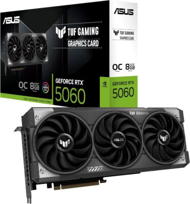 ASUS TUF GeForce RTX™ 5060 8GB GDDR7 OC Edition Graphics Card, NVIDIA, Desktop (PCIe® 5.0, HDMI®/DP 2.1, 3.1-Slot, Military-Grade Components, Protective PCB Coating, Axial-tech Fans)