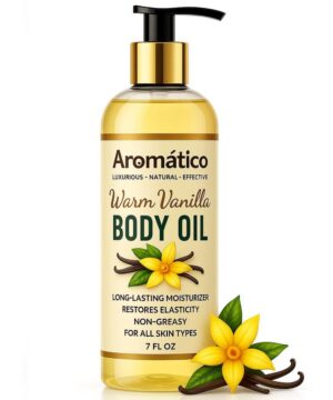 Aromatico Warm Vanilla Body Oil for Women - 7 fl oz | Moisturizing Scented Body Oil for After Shower Daily Use | Cozy, Creamy Vanilla Scent