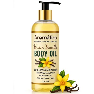 Aromatico Warm Vanilla Body Oil for Women - 7 fl oz | Moisturizing Scented Body Oil for After Shower Daily Use | Cozy, Creamy Vanilla Scent