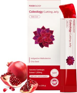 FOODOLOGY Coleology Cutting Stick Jelly (Pomegranate) – Dietary Fiber Supplement for Healthy Weight Management, Chia Seeds & Garcinia Cambogia, Korean Beauty with Collagen – 10 Sticks