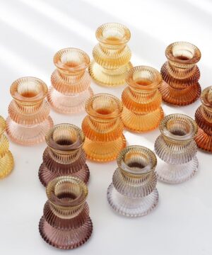 WDHODEC Orange Candlestick Candle Holders 12PCS Glass Taper Candle Holders for Table Centerpiece Colorful Gradient Candle Sticks for Wedding, Party and Festival Decoration