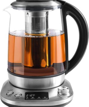 Mecity Electric Tea Kettle with Removable Infuser, 9 Preset Brewing Programs, Temperature Control, 2 Hours Keep Warm, Borosilicate Glass, 1.7 Liter, 1200W