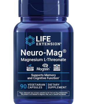 Life Extension Neuro-Mag Magnesium L-Threonate, Memory Health, Quick Thinking, Cognitive Health Support, Vegetarian, Non-GMO, 90 Vegetarian Capsules (144 mg from 2000 mg Magtein magnesium L-threonate